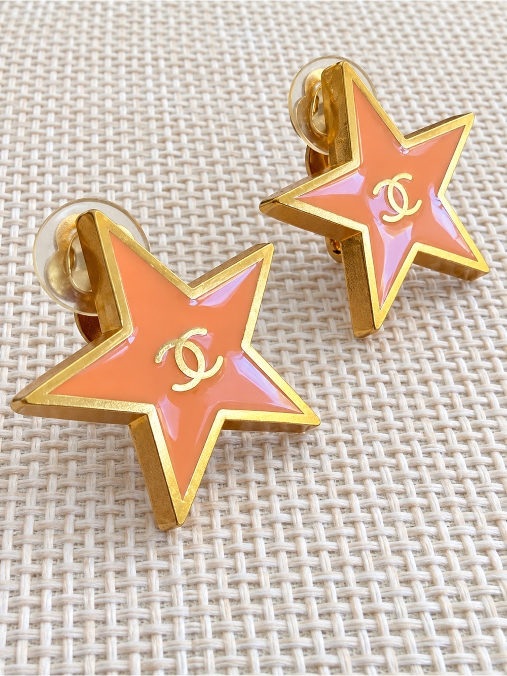 Chanel Star Earrings Clip-On Orange 01P 79871